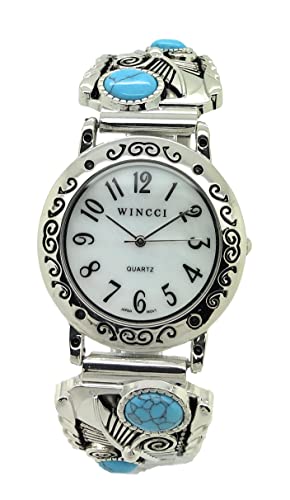 【中古】【未使用・未開封品】Wincci メンズ レディース 35mm ターコイズ ウエスタン ストレッチ 伸縮性 バンド ファッションウォッチ ストーン付き
