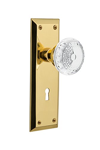 【中古】【未使用・未開封品】Nostalgic Warehouse 753459 withKeyhole New York Plate Privacy with Keyhole Crystal Meadows Knob in Polished Brass, Backset Size: 2.375"｜AJIMURA-SHOP