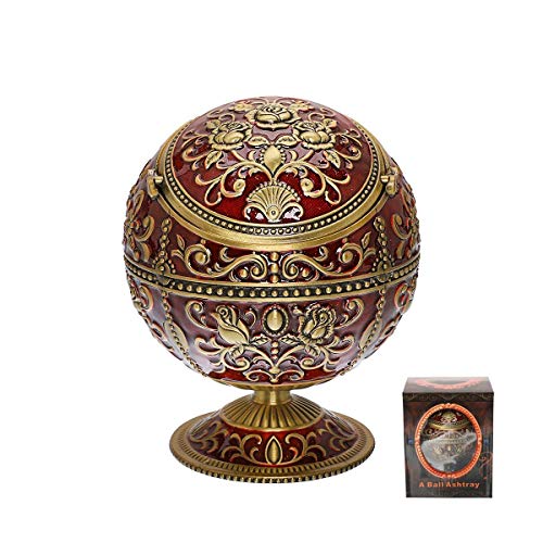 【中古】【未当て嵌める・未開封品】(Dark Red With Bronze Rose) - LAUYOO Vintage Ashtray with Lid for Cigarettes Metal Portable Ashtray for Outdoors Indoors Hand Stamped W