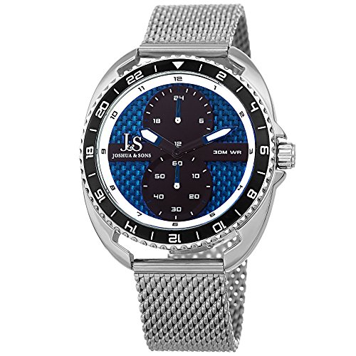 【中古】【未使用・未開封品】Joshua & Sons Designer Mens Watch???Polishedステンレススチールメッシュブレスレットバンド???Small 60秒と24時間多機能sub-dials登録