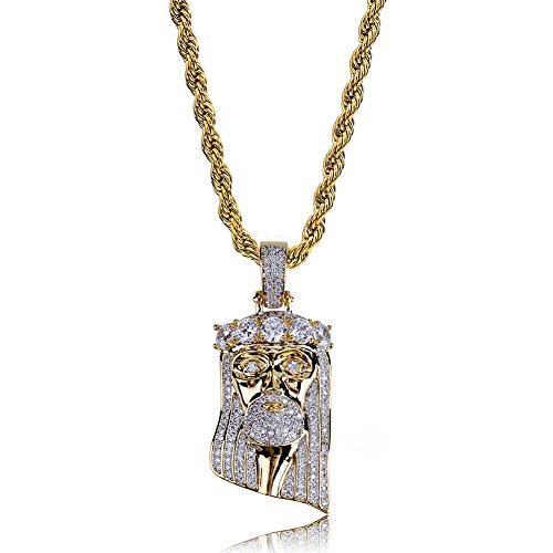 【中古】【未使用・未開封品】TOPGRILLZ メンズ 14K ゴールドメッキ アイスアウト キュービックジルコニア 模造ダイヤモンド 王冠 イエス ピース ペンダントネックレス｜AJIMURA-SHOP