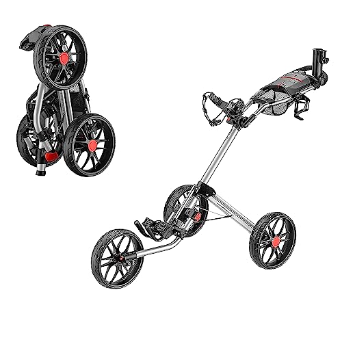 【中古】【未使用・未開封品】caddytek 3輪 ゴルフプッシュカート デラックス 四つ折り コンパクト プッシュ\u0026プル 折りたたみ式キャディトロリー キャディライト 15.3 V2 シル