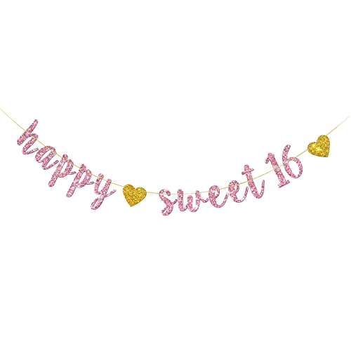 【中古】【未使用・未開封品】INNORU Happy Sweet 16バナー ? ピンクグリッタースイートシックスティーンサイン ? 16歳の誕生日バナーデコレーション ? マイルストーンハッ｜AJIMURA-SHOP
