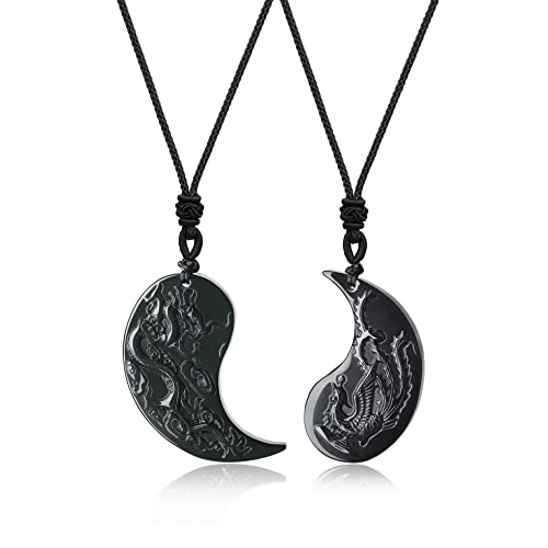 【中古】【未使用・未開封品】COAI 黒曜石 ドラゴンとフェニックス 陰陽 ペンダントネックレス カップル用, ストーン, オブシディアン,