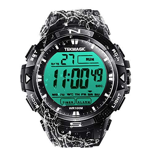 【中古】【未当て嵌める・未開封品】TEKMAGIC 100m デジタル水中雨合羽水浴びウオッチ目ざまし時計時辰儀および秒時計役立つことを使って、デュアルタイムゾーン見せびらかすを受け支える、タイ王国目じるし 靴-その他