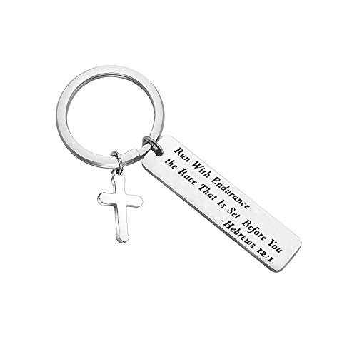 【中古】【未使用・未開封品】MAOFAED 宗教ジュエリー 聖書の言葉キーチェーン 「Run with Endurance The Race That is Set Before You Hebrews 12:1」 シルバー