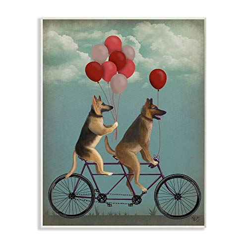 【中古】【未使用・未開封品】The Stupell Home Decor Collection ジャーマンシェパード 自転車に乗った犬 風船付き ジークレー テクスチャーアート マルチカラー 13x19 aap-1｜AJIMURA-SHOP