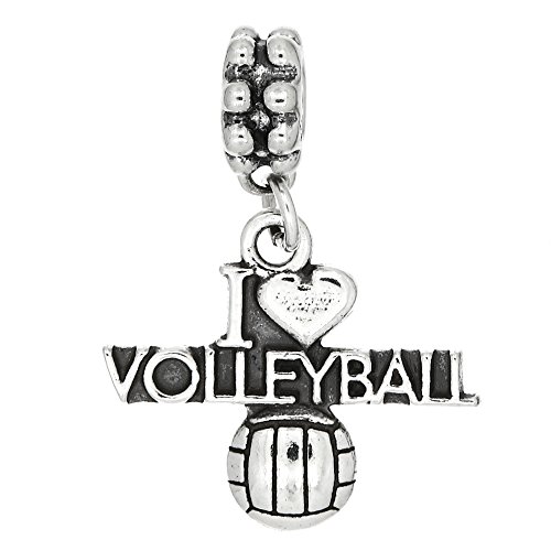 【中古】【未当てはめる・未開封品】スターリングしろがね色One Sided I Love Volleyballバレーボールダングルビーズチャーム