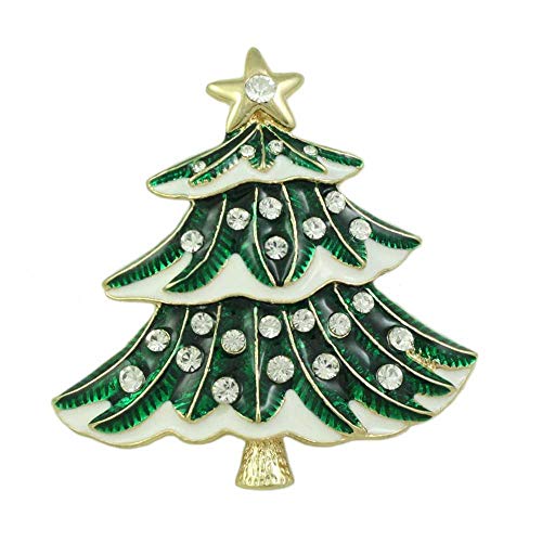 【中古】【未使用・未開封品】lilylinデザイングリーンとホワイトエナメルクリアクリスタル付きクリスマスツリーブローチピン