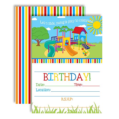 【中古】【未当て嵌める・未開封品】Party インチ the Park Playground Birthday Party Invitations, Ten 13糎 x 18糎 Fill In Cards with 10 White Envelopes by AmandaCreation
