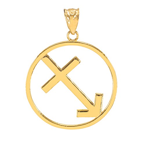 【中古】【未使用・未開封品】LA BLINGZ 14K光沢イエローゴールド Sagittarius 星座サインラウンドペンダント