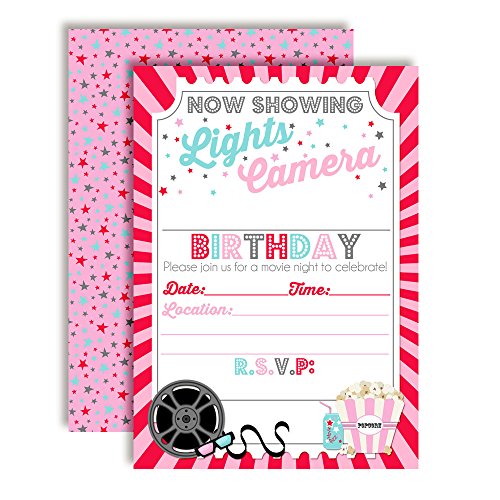 【中古】【未当て嵌める・未開封品】Movie Night Birthday for Girl, Ten 13糎 x 18糎 Fill In Cards with 10 White Envelopes by AmandaCreation