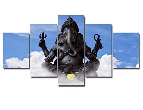 【中古】【未使用・未開封品】Ganpati Pictuers ガネーシャ 絵画 ウォールアート リビングルーム用 5パネル キャンバス ヒンズー教の神 アートワーク インド 宗教 ホームデコ
