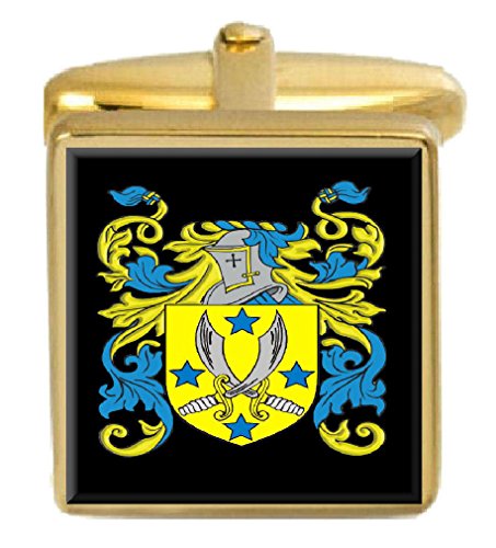 【中古】【未使用・未開封品】Select Gifts ヤングアイルランド ファミリー クレスト 姓の紋章 ゴールドカフリンクス 刻印ボックス