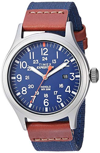 【中古】【未使用・未開封品】Timex メンズ エクスペディションスカウト 40?腕時計 ブルー/ブラウン/グレー。
