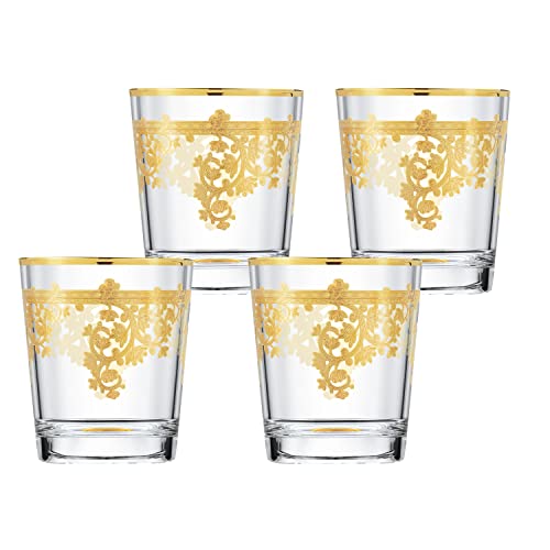 【中古】【未使用・未開封品】Lorren Home Trends Royal-DOF 4個セット 装飾 24K ゴールド クリスタル ダブル オールドファッション イタリア製 ワンサイズ クリア|AJIMURA-SHOP