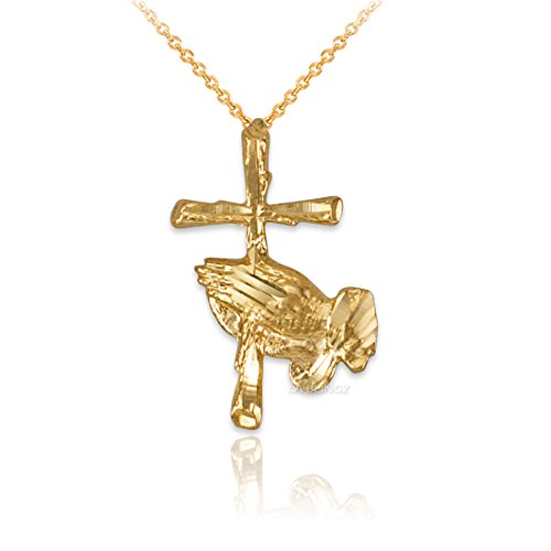 【中古】【未使用・未開封品】LA BLINGZ 14K イエローゴールド 祈りの手 クロス DCチャームネックレス, 金属