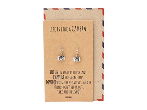 【中古】【未使用・未開封品】Quan Jewelry ミニカメラ彫刻イヤリング レディース 写真ギフト 自撮り愛好家 心に響く引用句
