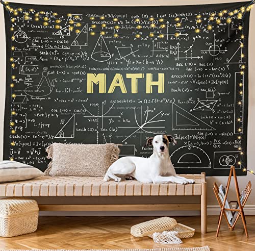 【中古】【未使用・未開封品】Lunarable 数学 教室タペストリー I Love Math テーマ ハート アイコン 計算機 コンパス定規 ファブリック 壁掛け 装飾 寝室 リビングルーム 寮