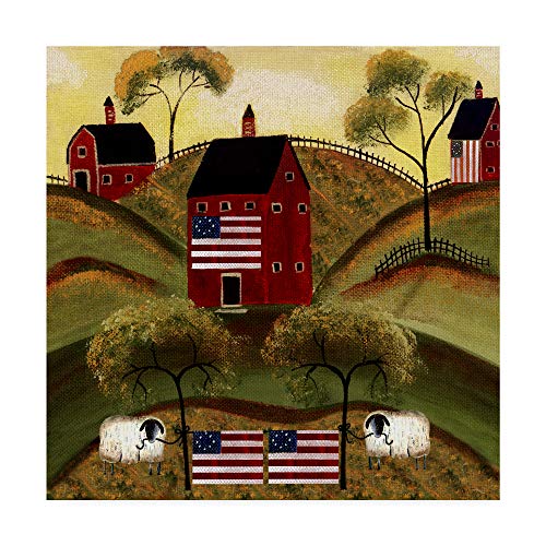 【中古】【未当て嵌める・未開封品】Trademark Fine Art 7月4日 羊 赤いこと廏舎 Cheryl Bartley作 14x14in 芸術 マルチ色合い