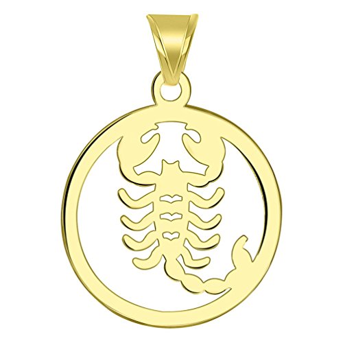 【中古】【未当て嵌める・未開封品】14?K黄色ゴールド窈窕たるラウンドScorpio Zodiac標号カットアウトスコーピオンペンダント