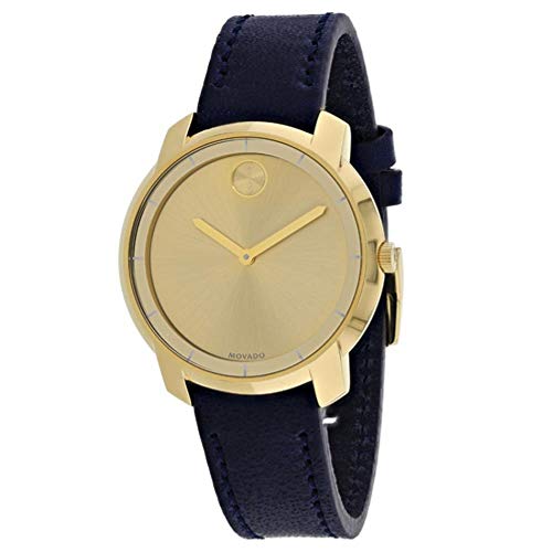 【中古】【未当て嵌める・未開封品】Movado Bold Yellow Gold Sunray Dial Ladies Leather Watch 3600474