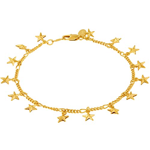 【中古】【未使用・未開封品】LIFETIME JEWELRY アンクルブレスレット ぶら下がり星付き レディース 24Kゴールドメッキ, Medium, Large & Extra Large, 金属,｜AJIMURA-SHOP