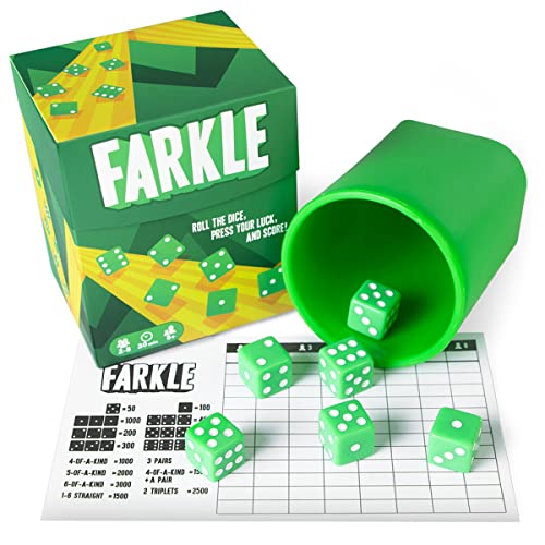 【中古】【未使用・未開封品】Farkle: The Classic Family Dice Game Set Includes Dice Cup, Set of 6 Green Dice, 25 Scorecards, and Storage Box