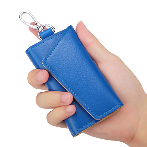 【中古】【未使用・未開封品】BAKN コンパクトレザーカーキーケース キーホルダー キーオーガナイザー ウォレット フック6個付き (ブルー)