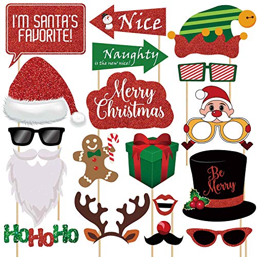 【中古】【未使用・未開封品】グリッター クリスマス 写真ブース 小道具キット - 25個 大型 写真 パーティー デコレーション ギフト ファン サンタ エルフィー 自撮り ポーズ|AJIMURA-SHOP