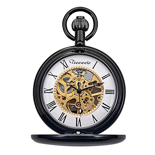 【中古】【未使用・未開封品】(ツリーウェットー) Treeweto アンティーク ドラゴン メカニカル スケルトン 懐中時計 チェーン付き, ブラック,
