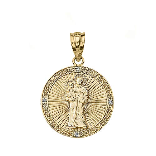 【中古】【未当て嵌める・未開封品】益荒男 14K ゴールド ラウンド パドヴァの聖アントニオ シュロの葉シャンデリヤ 金剛石付き添い人 (1in)
