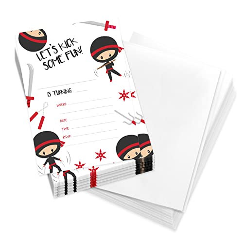 【中古】【未使用・未開封品】Ninja Boy 3枚 Happy Birthday 招待状カード (25枚) 封筒とシールシール付き ビニール 男の子 子供 パーティー (25枚)