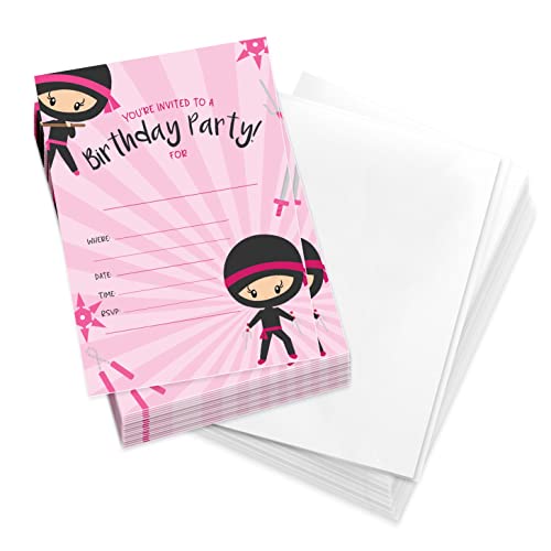 【中古】【未使用・未開封品】Ninja Girl 1ハッピーバースデー招待状 招待状 25枚入り 封筒とシールステッカー付き ビニール製 女の子 子供 パーティー ニンジャ 女の子 1