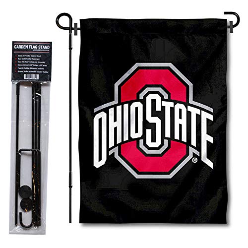 【中古】【未使用・未開封品】College Flags and Banners Co. オハイオ州バックアイズ ブラックガーデンフラッグ スタンドホルダー付き