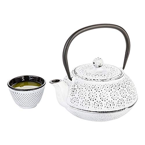 【中古】【未使用・未開封品】鉄瓶30オンス ホワイト 鋳鉄製ティーポット 桜 7 1/2インチ x 6 1/2インチ x 4 1/2インチ - 1個ボックス - レストラン用品