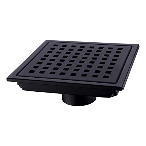 【中古】【未使用・未開封品】Orhemus スクエア シャワー フロア 排水口 取り外し可能なカバー付き 格子状 長さ6インチ SUS 304 ステンレススチール ブラックメッキ仕上げ