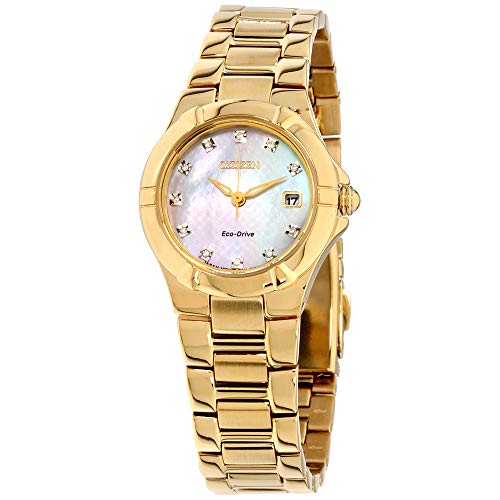 【中古】【未使用・未開封品】Citizen Women's Diamond 26mm Gold-Tone Steel Bracelet & Case Eco-Drive MOP Dial Analog Watch EW1532-61D｜AJIMURA-SHOP