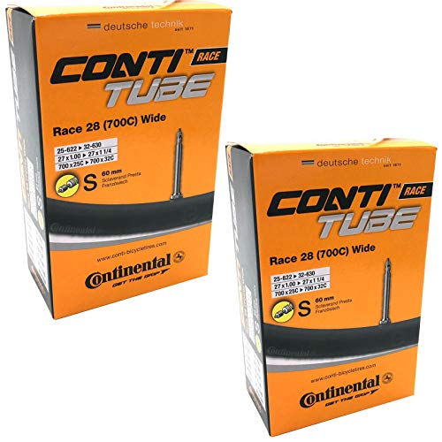【中古】【未使用・未開封品】Continental Race 28 700 x 25-32c 自転車インナーチューブ 仏式60mmバルブ付き (ペア) ブラック