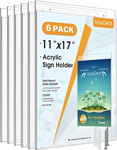【中古】【未使用・未開封品】MaxGear アクリル ウォールマウントサインホルダー 11インチ x 17インチ - クリア広告フレーム 紙用 - 縦型(6パック)|AJIMURA-SHOP
