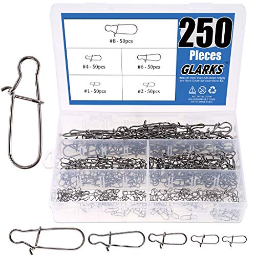 【中古】【未使用・未開封品】Glarks 250個 #1#2#4#6#8 丈夫なステンレススチールデュオロックスナップ スイベルスライドリング 釣りルアーフックコネクタ 淡水海水釣りギアア｜AJIMURA-SHOP