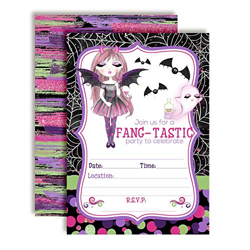 【中古】【未使用・未開封品】AmandaCreation Fang-Tastic ヴァンパイアガール ハロウィーン誕生日パーティー招待状 20枚 5インチx7インチ カードに20枚 白い封筒付き画像