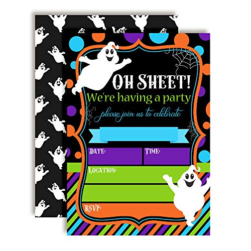 【中古】【未使用・未開封品】Oh Sheet! AmandaCreation おもしろいゴーストハロウィーン誕生日パーティー招待状 20枚 5インチx7インチ カード入り 20枚入り ホワイト