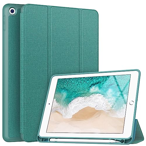 【中古】【未当て嵌める・未開封品】Soke iPad 9.7 2018/2017用 容れもの 鉛筆保持者付き添い人 かっこ良いiPad容れもの 三つ折り照明ランプ付き添い人 耐衝撃ホンブルグ帽TPU製うしろ側取りまかなう 自動小銃休止状態/