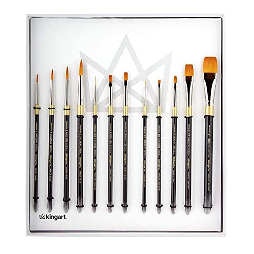 【中古】【未使用・未開封品】KINGART オリジナルゴールドアクア アクリルハンドルシリーズ プレミアムゴールデンタクロン マルチメディアアーティストブラシ ギフトボックス