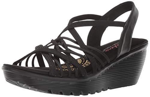 【中古】【未使用・未開封品】Skechers Women Parallel-Crossed Wires-Multi Gore Slingback Sandal Wedge, Black, 9 M US