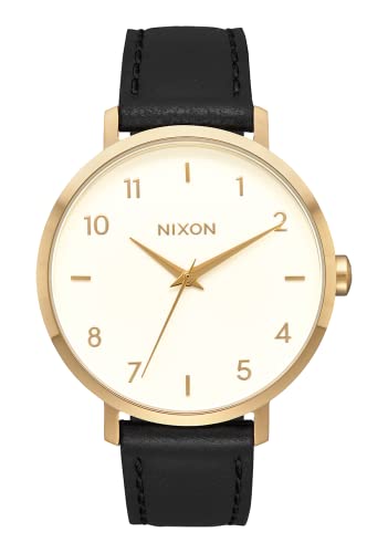 【中古】【未当て嵌める・未開封品】NIXON 矢なめし革 A1091 - ゴールド/皮膚軟化剤/黒いこと - 50m雨合羽 レディースアナログクラシックウォッチ (38粍 時辰儀面 17.5粍 なめし革ダンス楽隊)