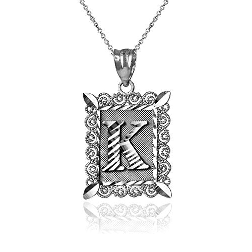 【中古】【未使用・未開封品】LA BLINGZ 14K ホワイトゴールド フィリグリー アルファベット イニシャル 文字 K DC ペンダント ネックレス ゴールド