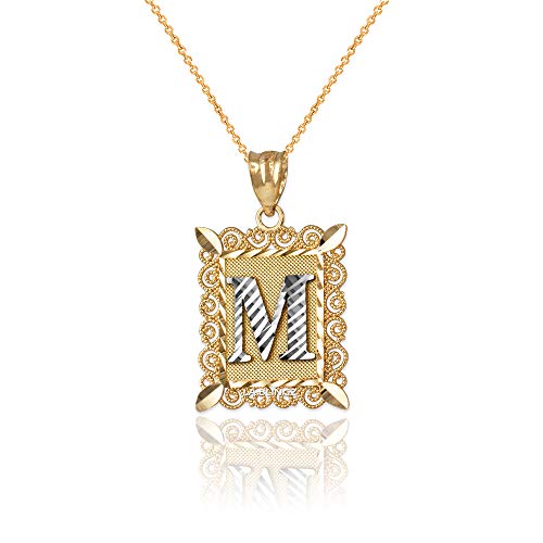【中古】【未使用・未開封品】LA BLINGZ 14K イエローゴールド フィリグリー アルファベットイニシャル文字 M DCチャームネックレス ゴールド