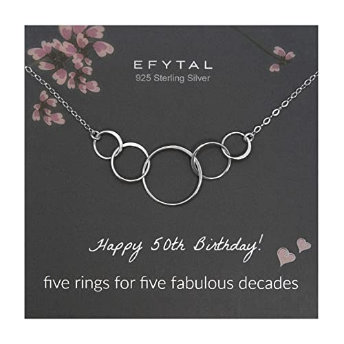 【中古】【未使用・未開封品】EFYTAL 50歳の女性へのクールなギフト スターリングシルバー 5サークルネックレス 女性への50歳の誕生日ギフト 50歳の女性へのギフト 50歳の誕生